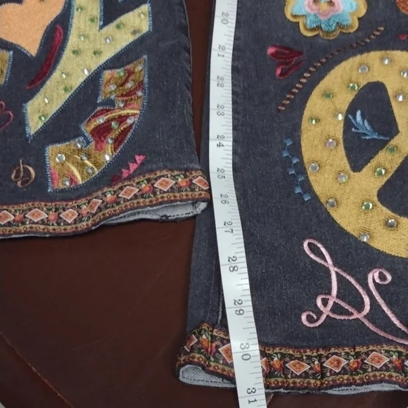 ROMWE Y2K Hippie style,Black Flare Jeans with Embroidery - Picture 11 of 14